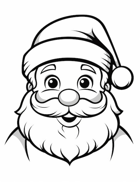 Santa Claus head Black and white vector illustration for coloring book