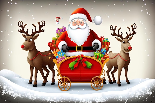 Santa Claus and his companions in a scene with copy space