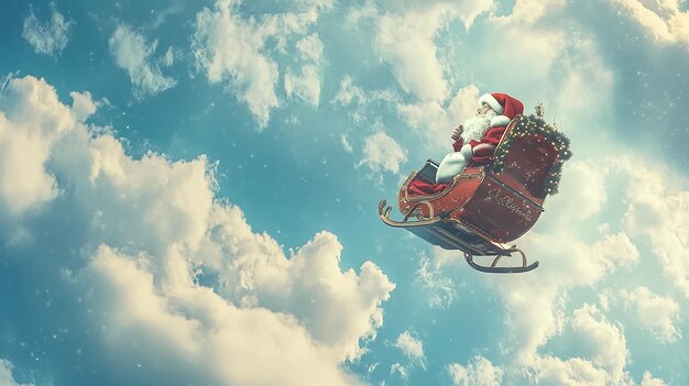 Photo santa claus and his elves flying in a sleigh