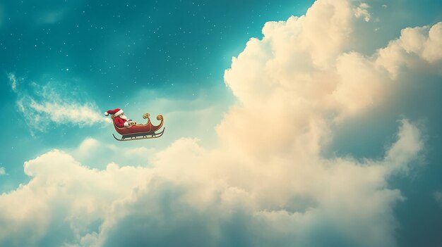 Photo santa claus and his elves flying in a sleigh