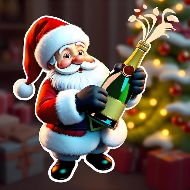 Photo a santa claus holding a bottle of champagne