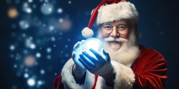 Santa Claus holding glowing christmas ball Illustration AI GenerativexA