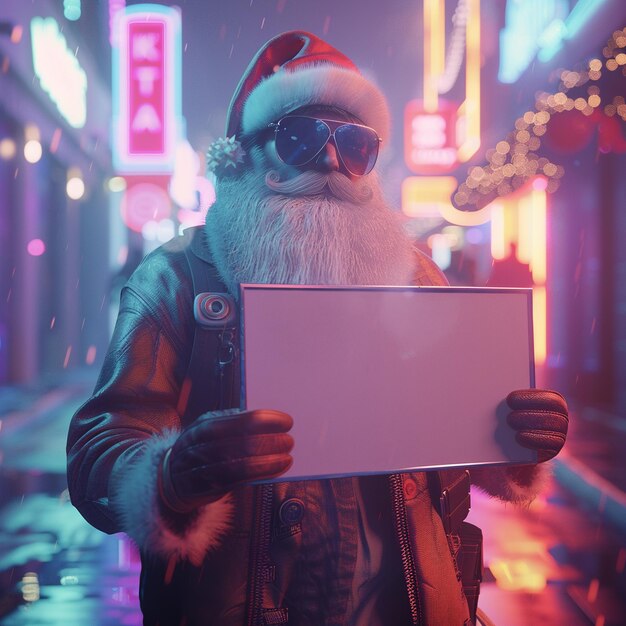 Photo a santa claus holding a sign in the snow