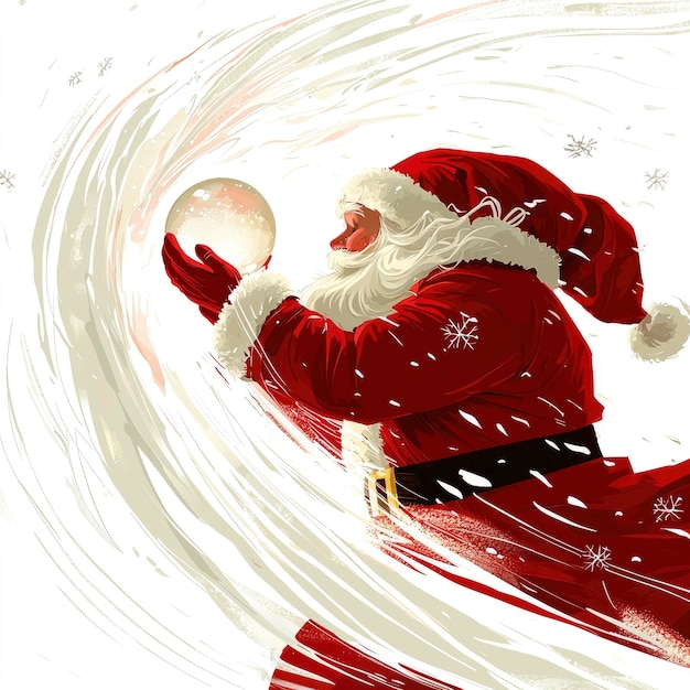 Photo santa claus holding a snowball in a whirlwind of snow