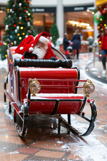 santa claus is riding a red wagon with santa on it