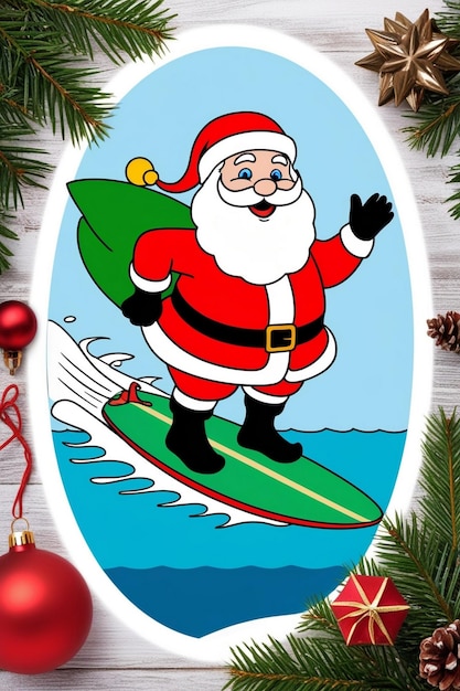 Photo santa claus is riding a snowboard in the snow