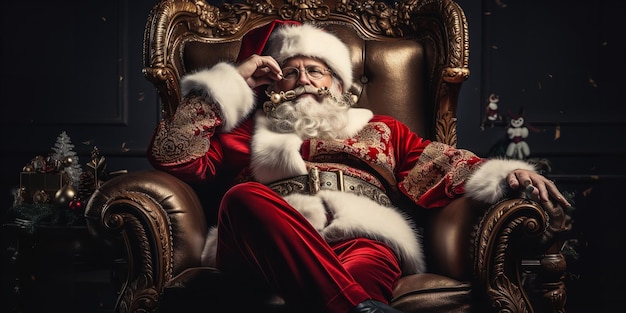 Santa Claus is seated in a chair Generative AI