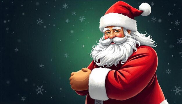 a santa claus is standing in front of a green background