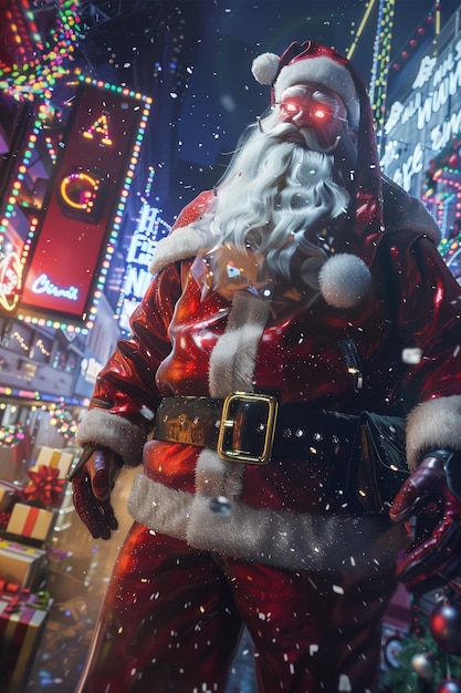 a santa claus is standing in front of a store with a sign that says santa on it