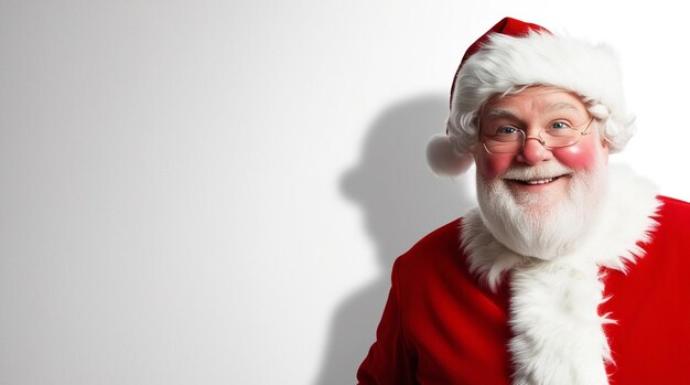 Photo a santa claus is standing in front of a white wall