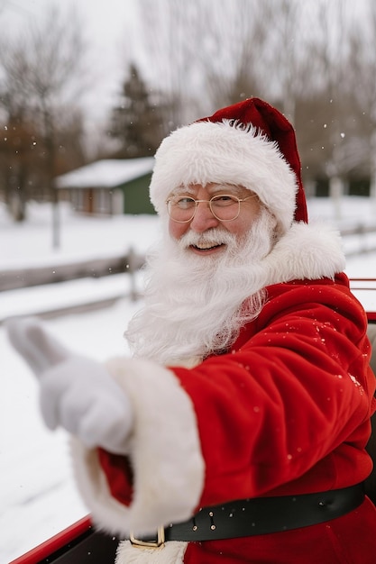 a santa claus is standing in the snow