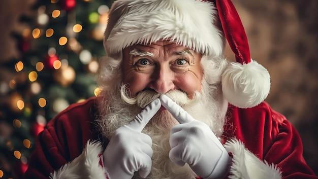 a santa claus is wearing gloves and a santa hat