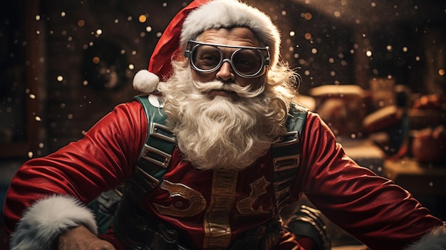 santa claus is wearing a pair of sunglasses and a red jacket generative ai