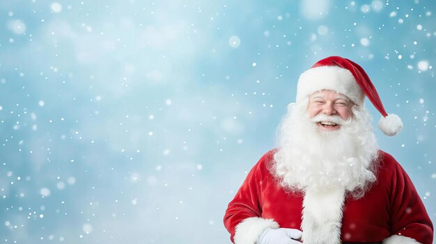 Santa Claus laughing heartily snowy background