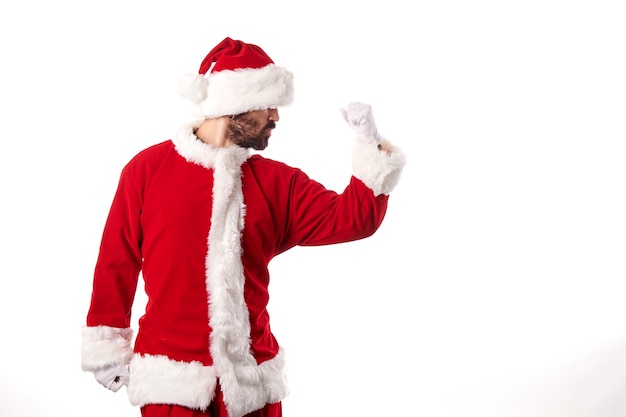 Santa Claus making gestures of expression on a white background