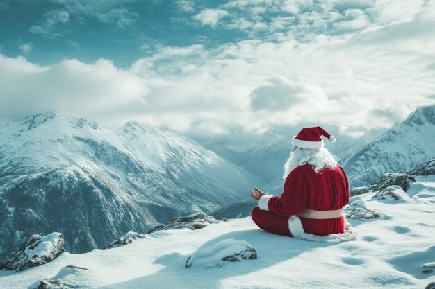 Santa Claus Meditating on a Snowy Mountaintop