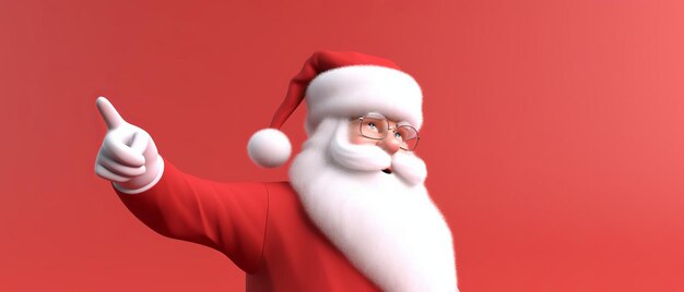 Santa Claus pointing on red empty background Generative Ai