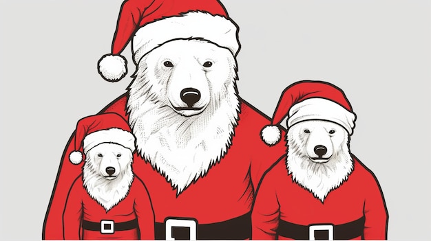 Santa Claus and polar bear on the gray background