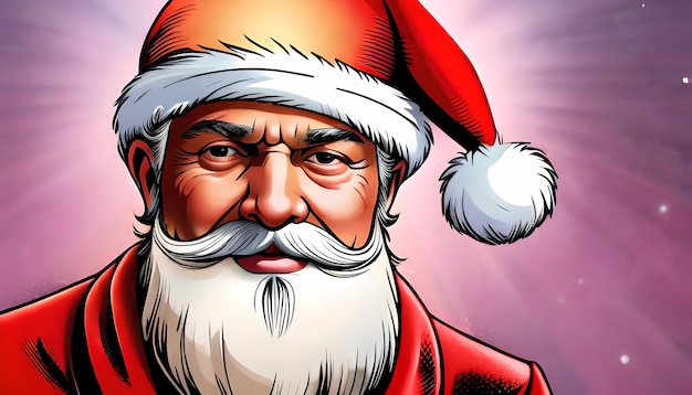 Santa Claus potrait comic book style generative AI illustration for Christmas