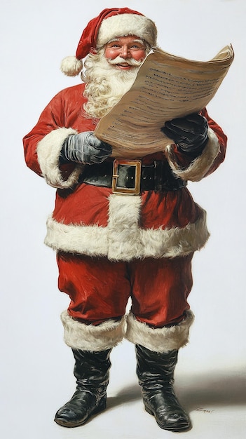 Photo santa claus reading the nice list with a smile