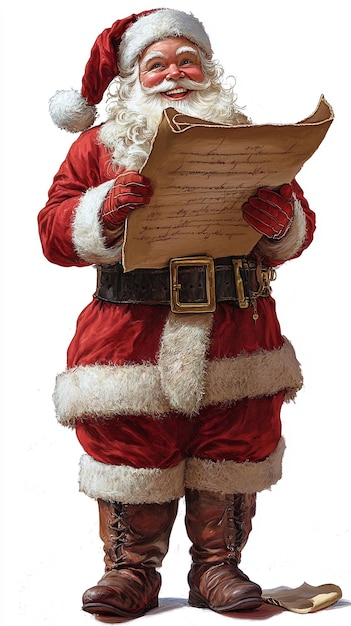 Photo santa claus reading the nice list with a smile