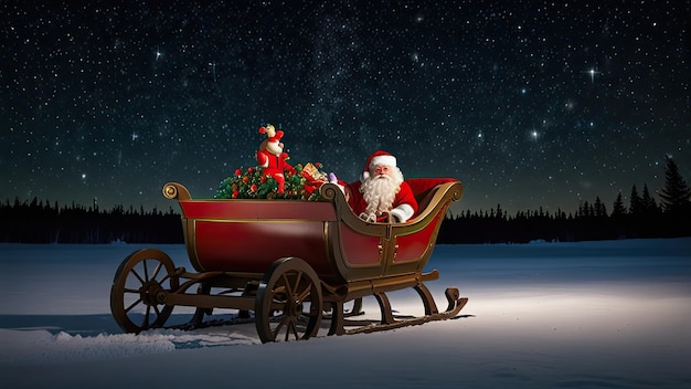 santa claus in a red wagon with santa claus on the back