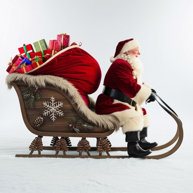 santa claus riding a sleigh with presents on it