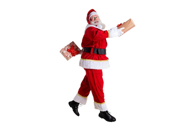 Santa Claus running on white background