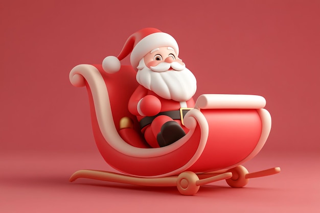 a santa claus sits in a red sleigh