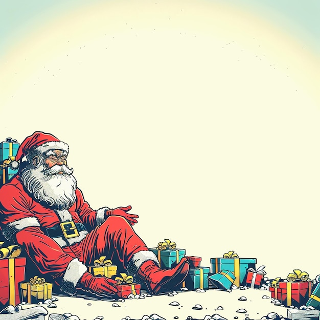 Photo santa claus sitting among christmas presents