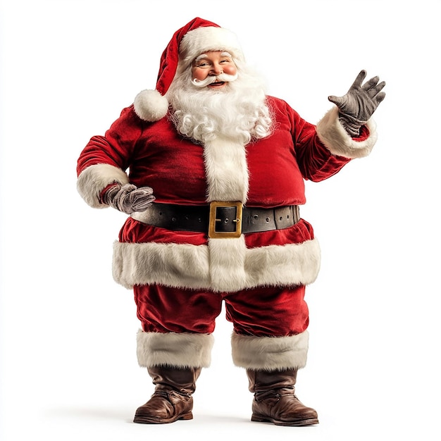 a santa claus standing in front of a white background