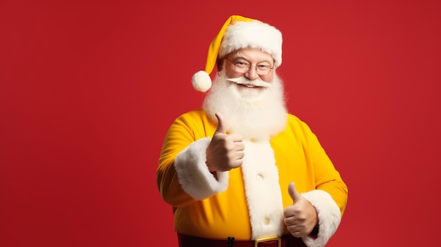 Santa Claus standing isolated on color background and thumbs up