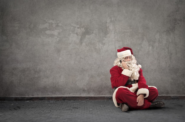 Santa Claus talking on the phone