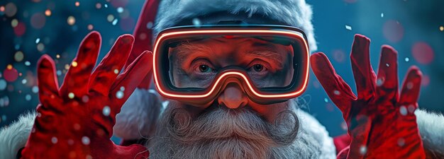 Photo santa claus vr goggles to explore the metaverse