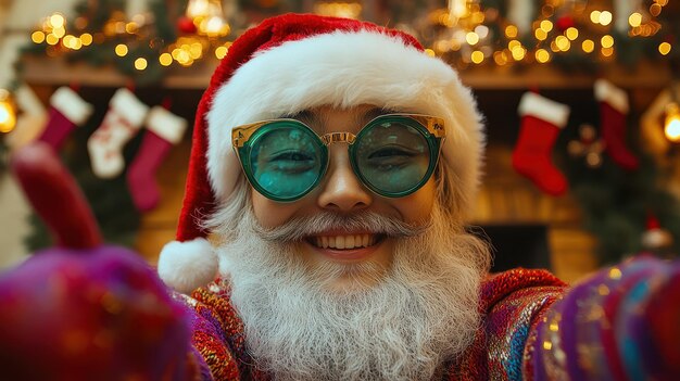 Photo a santa claus wearing glasses and a santa hat