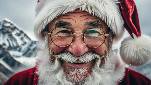 Photo a santa claus wearing glasses and a santa hat