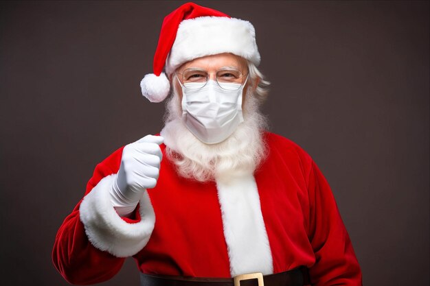 Photo santa claus wearing a mask and a mask with a thumbs up