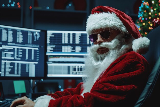 Photo santa claus wearing sunglasses and a santa hat