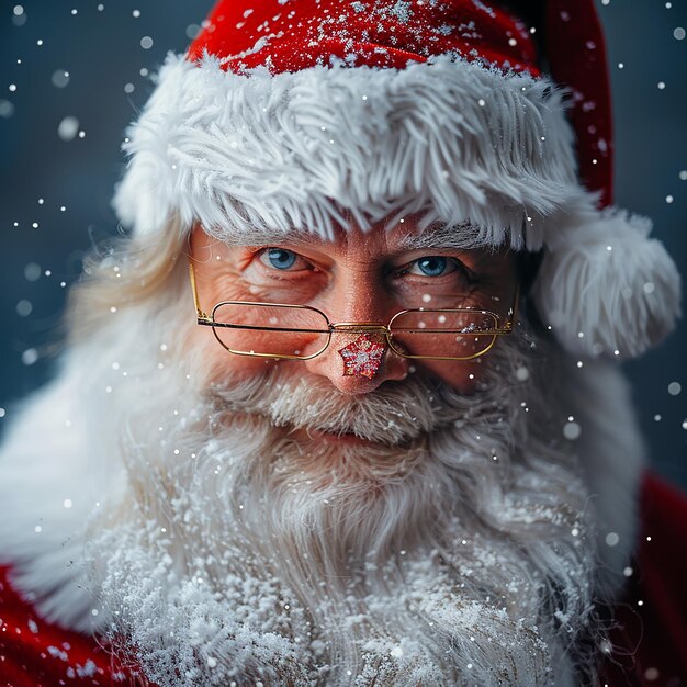 Photo a santa claus wears glasses and has a beard