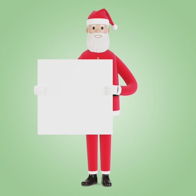 Santa Claus with banner. For Christmas cards, banners and labels. 3D illustration in cartoon style.