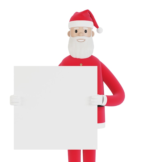 Santa Claus with banner For Christmas cards banners and labels 3D illustration in cartoon style