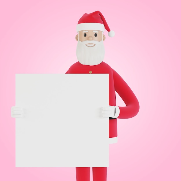 Santa Claus with banner For Christmas cards banners and labels 3D illustration in cartoon style