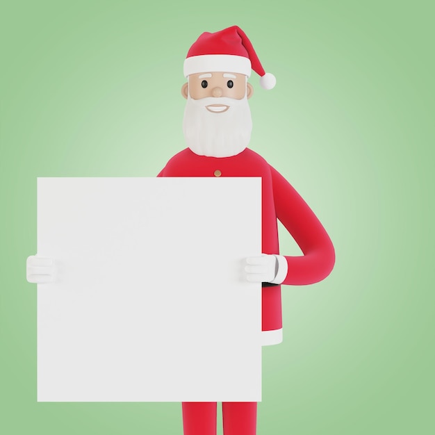 Santa Claus with banner For Christmas cards banners and labels 3D illustration in cartoon style