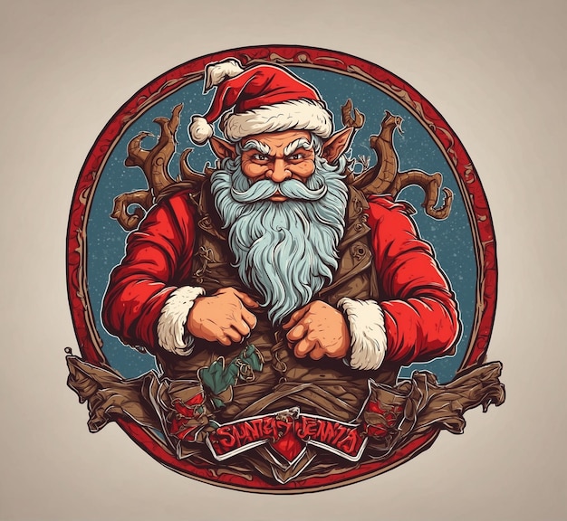 Santa Claus with beard and hat in round frame Vector illustration