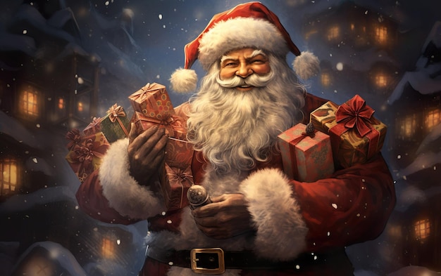 santa claus with christmas gifts