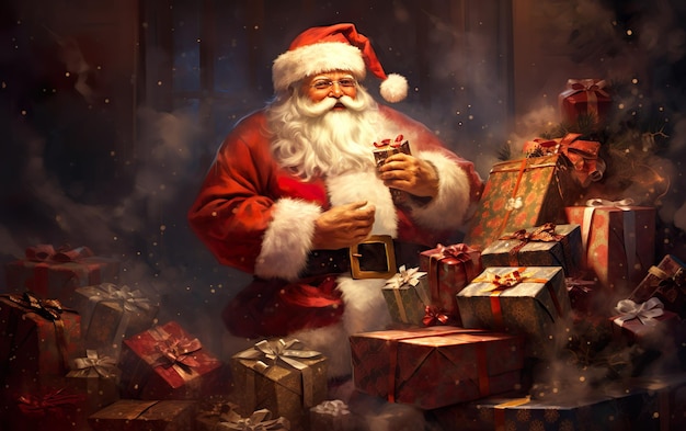 santa claus with christmas gifts