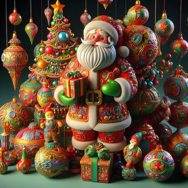 Santa Claus with a gift in his hands 3d illustration