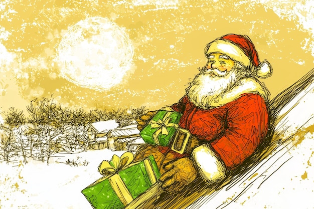 Photo santa claus with gifts on snowy landscape