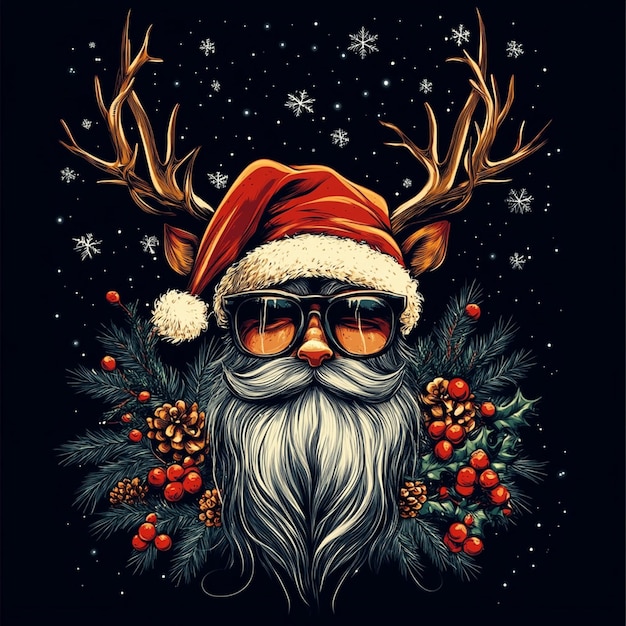 a santa claus with glasses and a beard wearing sunglasses