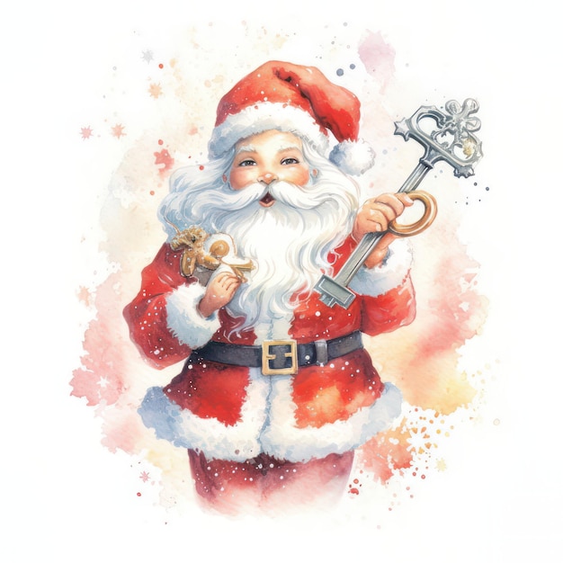 Santa Claus with a hammer Watercolor illustration isolated on white background